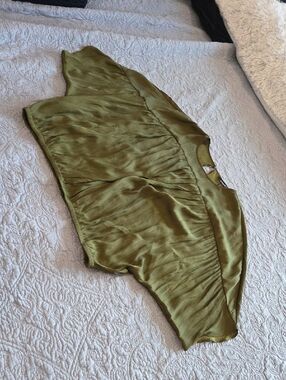 Express Olive Green Satin Cropped Blouse Size L! NWOT!